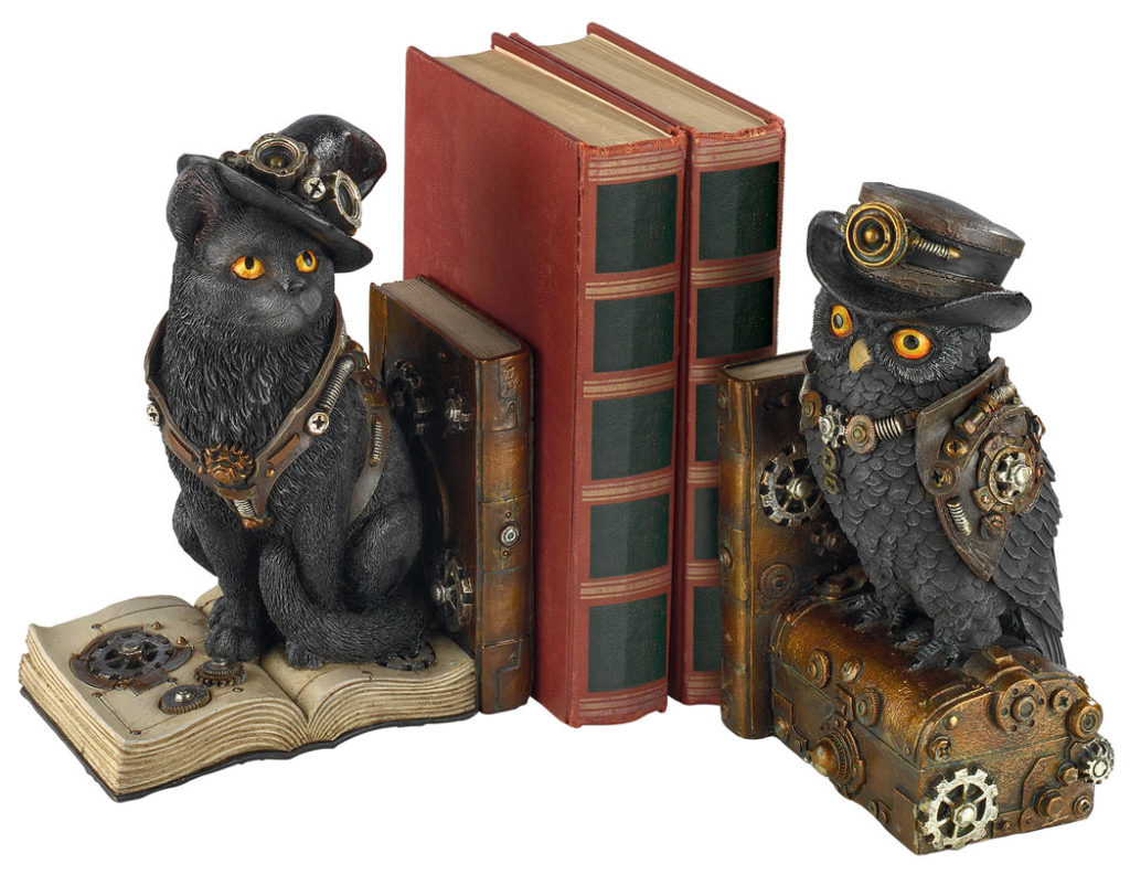 Knowledge Seekers Steampunk Cat and Owl Sculpture Bookends