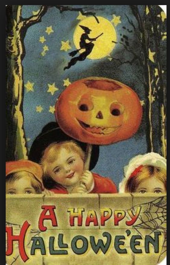 vintage postcard with trick or treaters on it